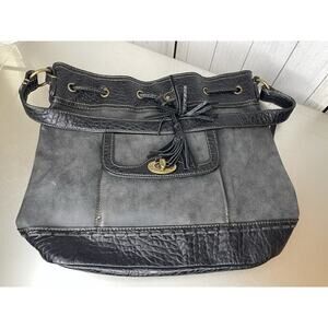 American West Bandana Gray Faux Leather Bag Purse Tassels Turnlock Tote